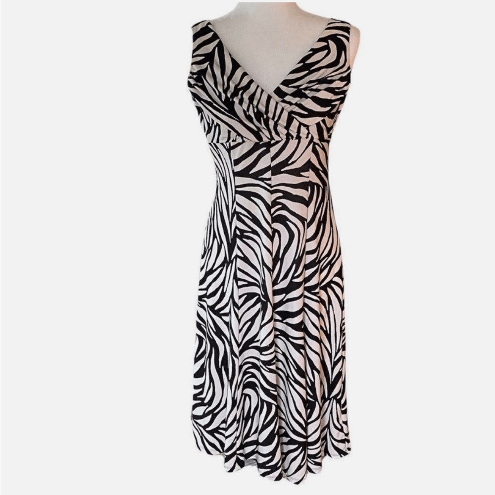 Evan Picone Black and White One Shoulder A-Line Dress